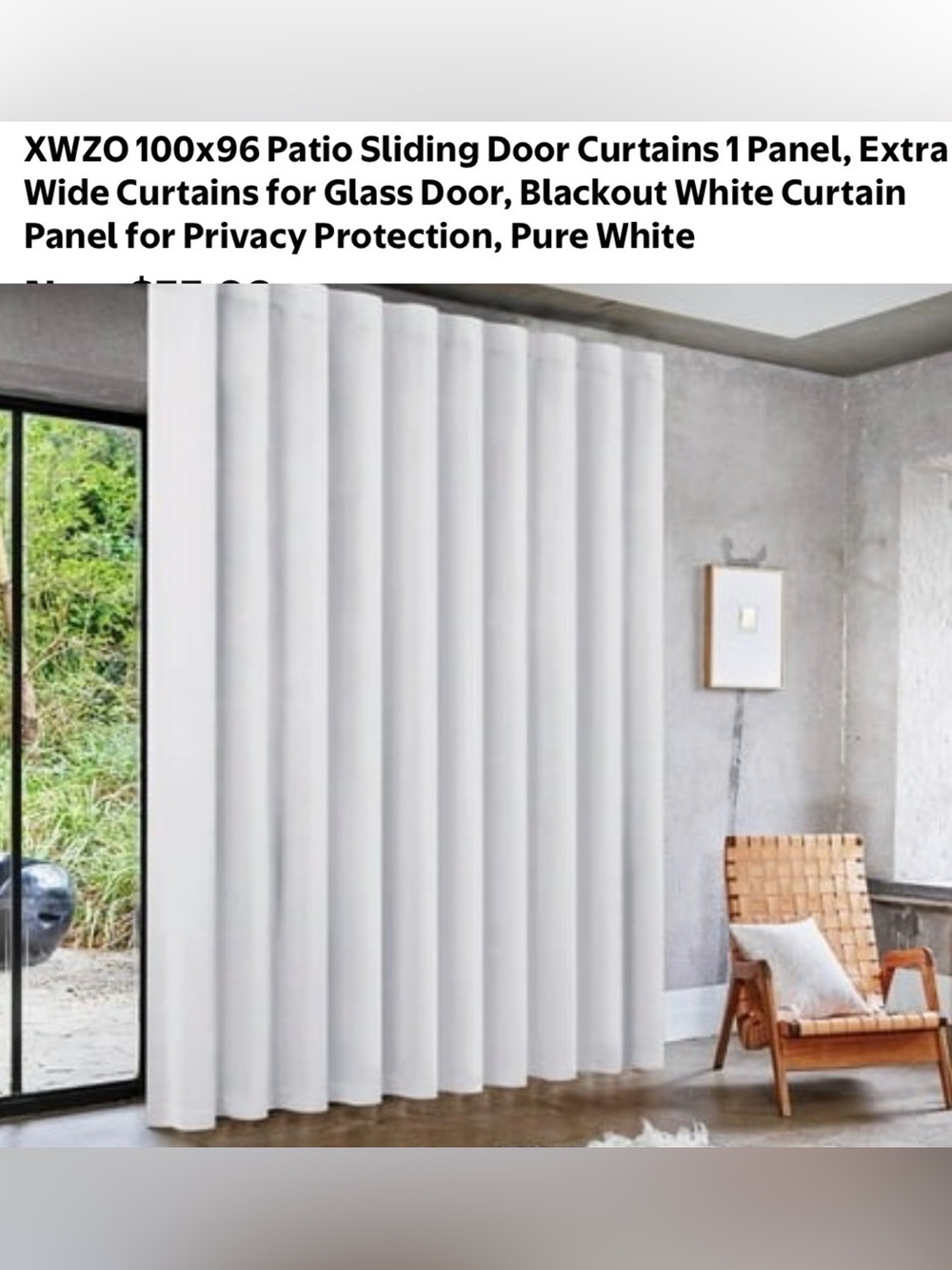 Pure White Blackout Sliding Door Curtain Panel - Home Accents 100" X 96" New!
